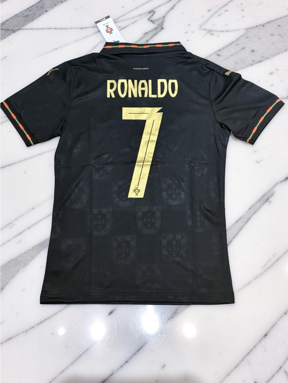 Women’s Portugal Ronaldo #7 Player Version Jersey – Pantera Negra Black Gold